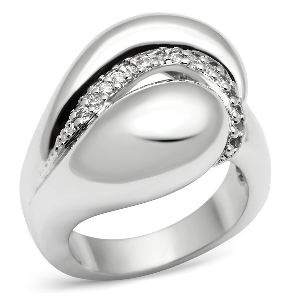 MA3W227 - Rhodium Brass Ring with AAA Grade CZ  in Clear