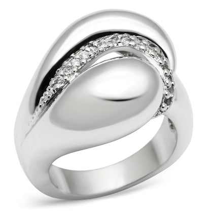 MA3W227 - Rhodium Brass Ring with AAA Grade CZ  in Clear