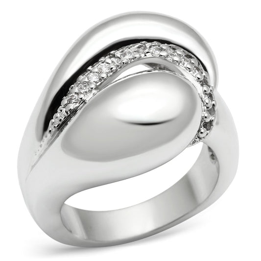 MA3W227 - Rhodium Brass Ring with AAA Grade CZ  in Clear
