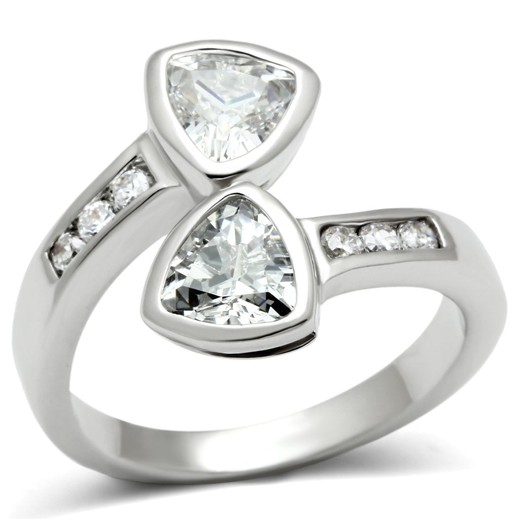 MA3W228 - Rhodium Brass Ring with AAA Grade CZ  in Clear