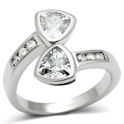 MA3W228 - Rhodium Brass Ring with AAA Grade CZ  in Clear