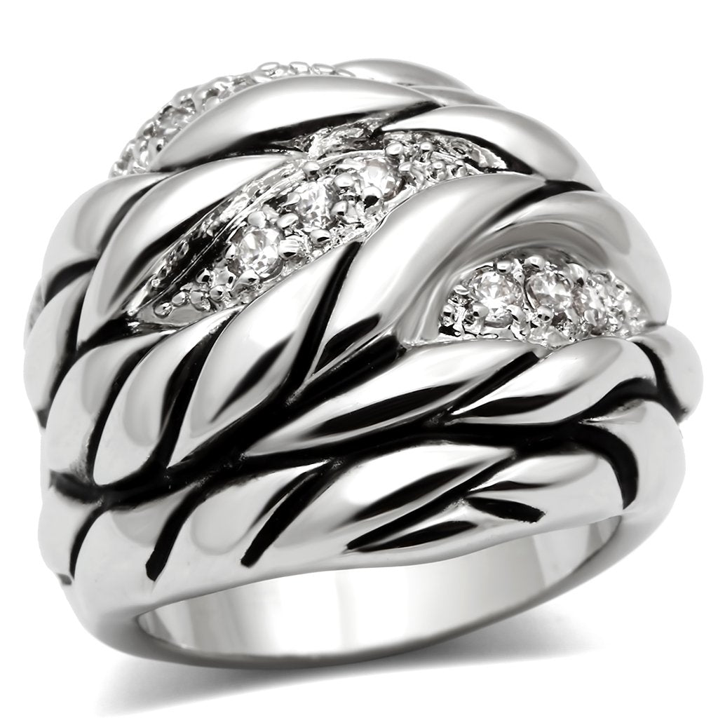 MA3W231 - Rhodium Brass Ring with AAA Grade CZ  in Clear