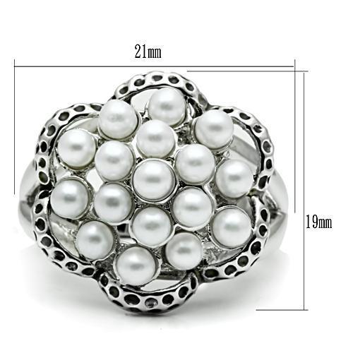 MA3W232 - Rhodium Brass Ring with Synthetic Pearl in White