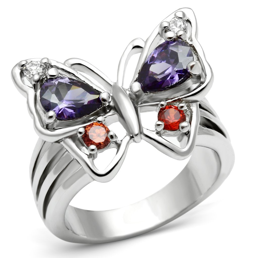 MA3W233 - Rhodium Brass Ring with AAA Grade CZ  in Multi Color