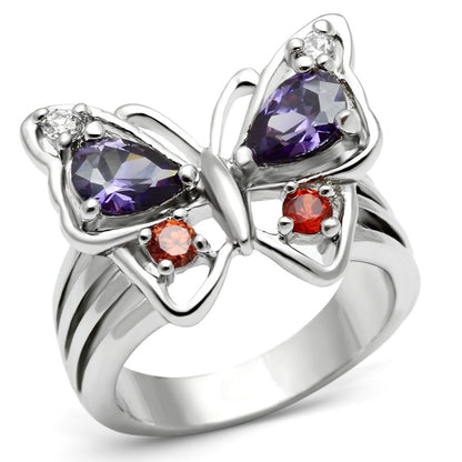 MA3W233 - Rhodium Brass Ring with AAA Grade CZ  in Multi Color