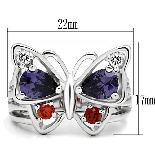 MA3W233 - Rhodium Brass Ring with AAA Grade CZ  in Multi Color