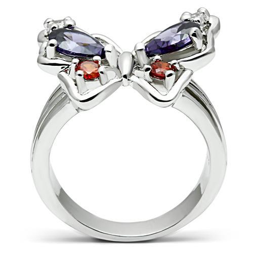 MA3W233 - Rhodium Brass Ring with AAA Grade CZ  in Multi Color