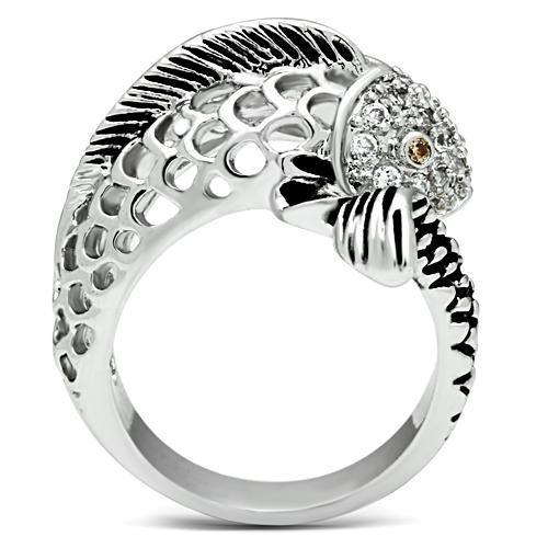 MA3W234 - Rhodium Brass Ring with AAA Grade CZ  in Champagne