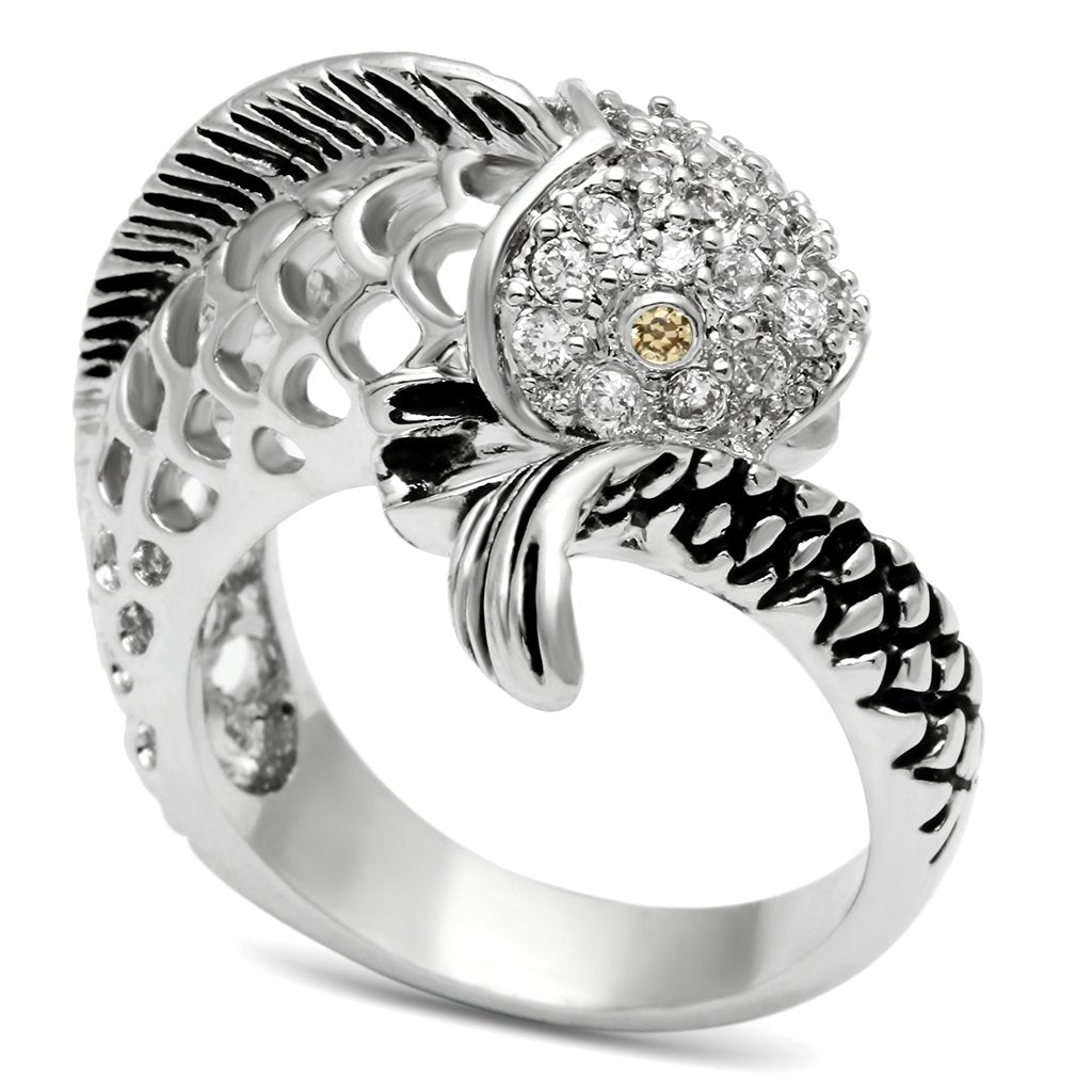 MA3W234 - Rhodium Brass Ring with AAA Grade CZ  in Champagne