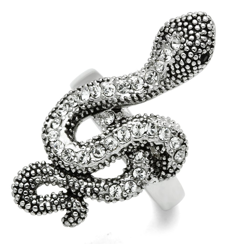 MA3W236 - Rhodium Brass Ring with Top Grade Crystal  in Jet
