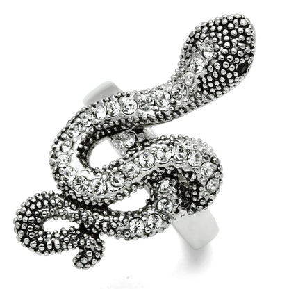 MA3W236 - Rhodium Brass Ring with Top Grade Crystal  in Jet