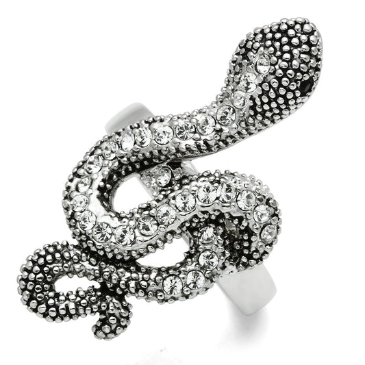 MA3W236 - Rhodium Brass Ring with Top Grade Crystal  in Jet