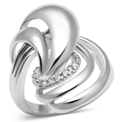 MA3W237 - Rhodium Brass Ring with AAA Grade CZ  in Clear