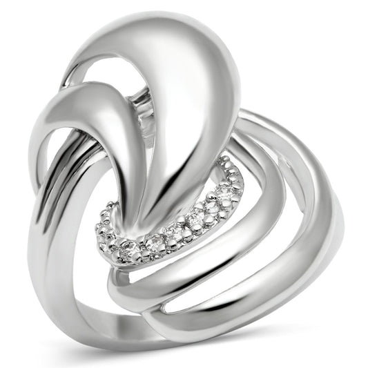 MA3W237 - Rhodium Brass Ring with AAA Grade CZ  in Clear