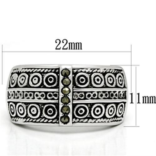 MA3W239 - Rhodium Brass Ring with Semi-Precious Marcasite in Black Diamond