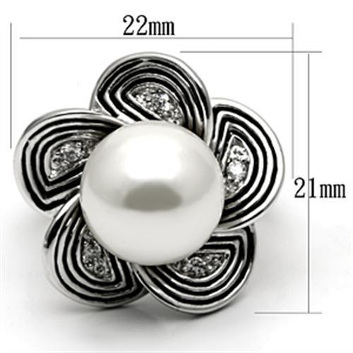 MA3W240 - Rhodium Brass Ring with Synthetic Pearl in White