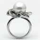 MA3W240 - Rhodium Brass Ring with Synthetic Pearl in White