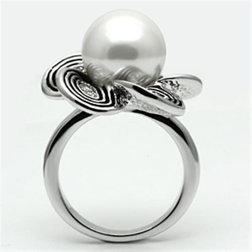 MA3W240 - Rhodium Brass Ring with Synthetic Pearl in White