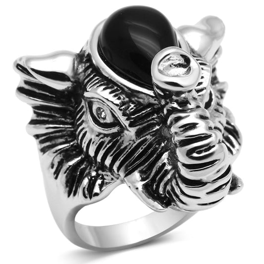 MA3W241 - Rhodium Brass Ring with Synthetic Onyx in Jet