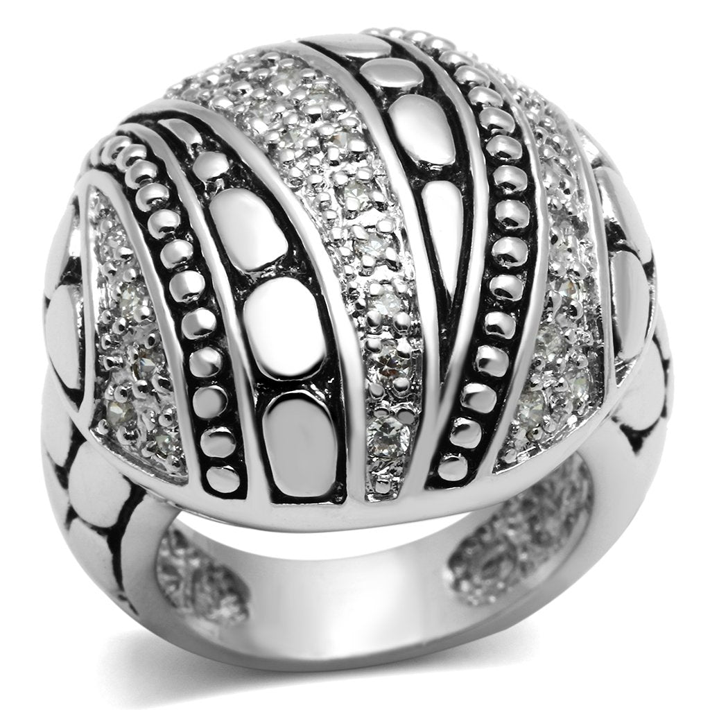 MA3W244 - Rhodium Brass Ring with AAA Grade CZ  in Clear
