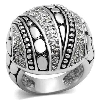 MA3W244 - Rhodium Brass Ring with AAA Grade CZ  in Clear