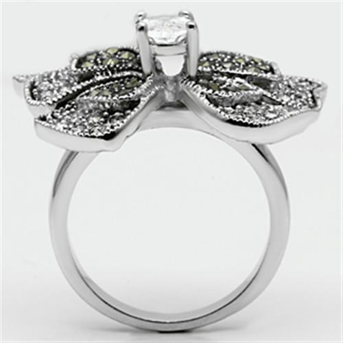 MA3W246 - Rhodium Brass Ring with AAA Grade CZ  in Clear