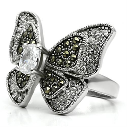 MA3W246 - Rhodium Brass Ring with AAA Grade CZ  in Clear