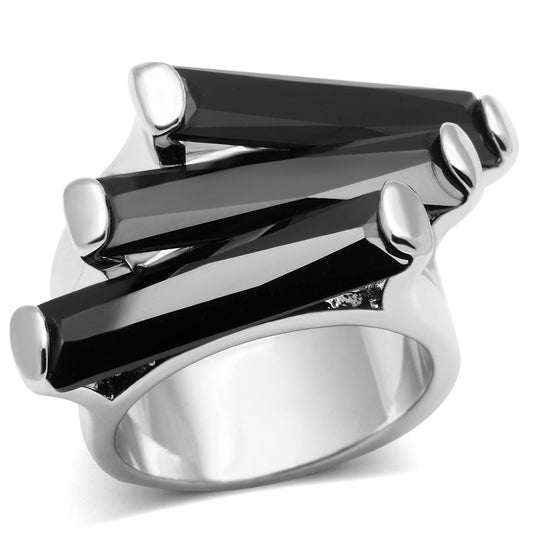 MA3W247 - Rhodium Brass Ring with AAA Grade CZ  in Black Diamond