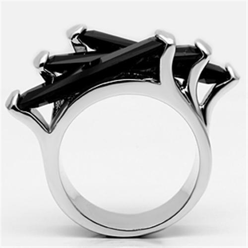 MA3W247 - Rhodium Brass Ring with AAA Grade CZ  in Black Diamond