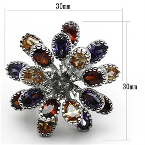 MA3W251 - Rhodium Brass Ring with AAA Grade CZ  in Multi Color