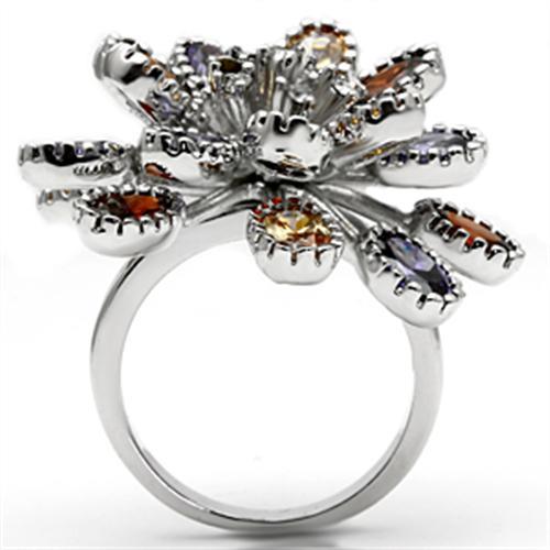 MA3W251 - Rhodium Brass Ring with AAA Grade CZ  in Multi Color