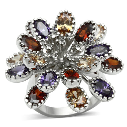 MA3W251 - Rhodium Brass Ring with AAA Grade CZ  in Multi Color