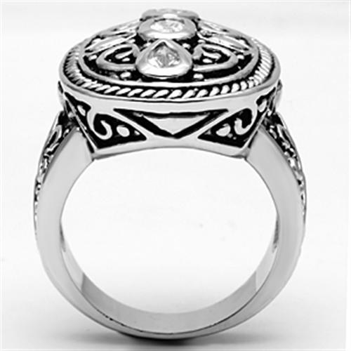 MA3W252 - Rhodium Brass Ring with AAA Grade CZ  in Clear
