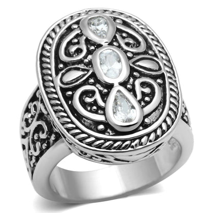 MA3W252 - Rhodium Brass Ring with AAA Grade CZ  in Clear