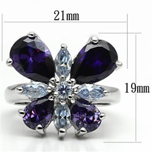 MA3W254 - Rhodium Brass Ring with AAA Grade CZ  in Multi Color