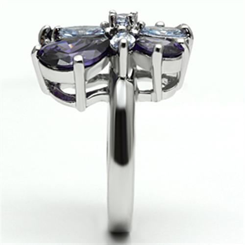 MA3W254 - Rhodium Brass Ring with AAA Grade CZ  in Multi Color