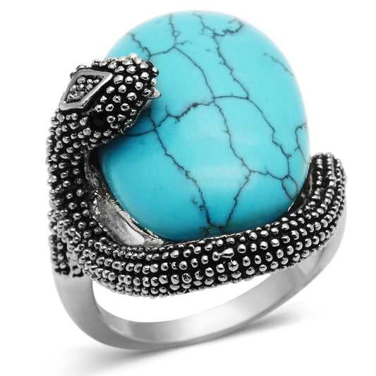 MA3W255 - Rhodium Brass Ring with Synthetic Turquoise in Sea Blue
