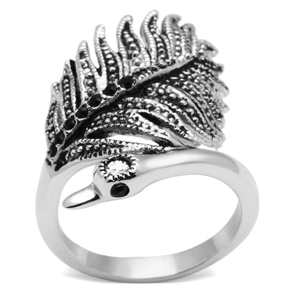 MA3W258 - Rhodium Brass Ring with Top Grade Crystal  in Black Diamond