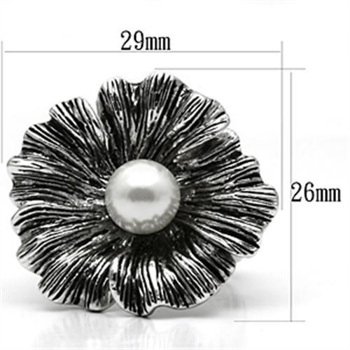 MA3W259 - Rhodium Brass Ring with Synthetic Pearl in White