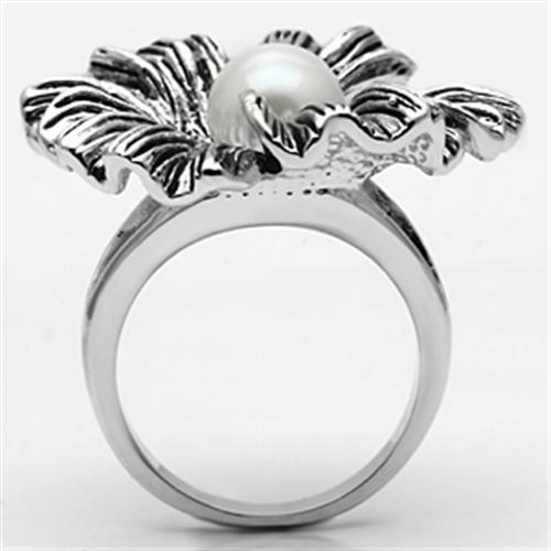 MA3W259 - Rhodium Brass Ring with Synthetic Pearl in White
