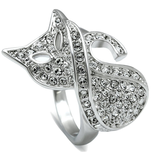MA3W260 - Rhodium Brass Ring with Top Grade Crystal  in Clear