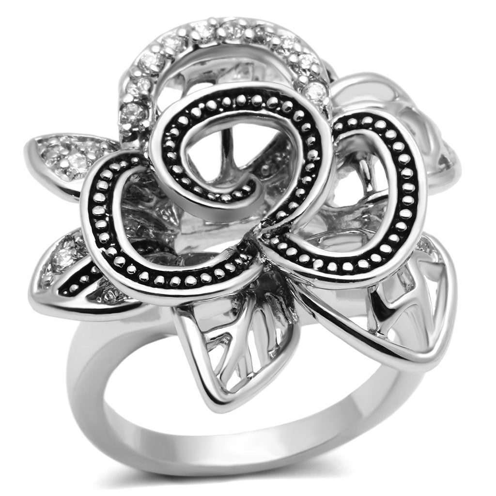 MA3W261 - Rhodium Brass Ring with AAA Grade CZ  in Clear