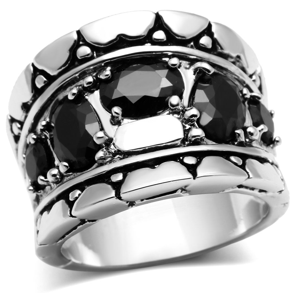 MA3W262 - Rhodium Brass Ring with AAA Grade CZ  in Black Diamond