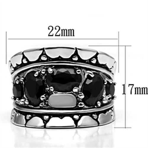 MA3W262 - Rhodium Brass Ring with AAA Grade CZ  in Black Diamond