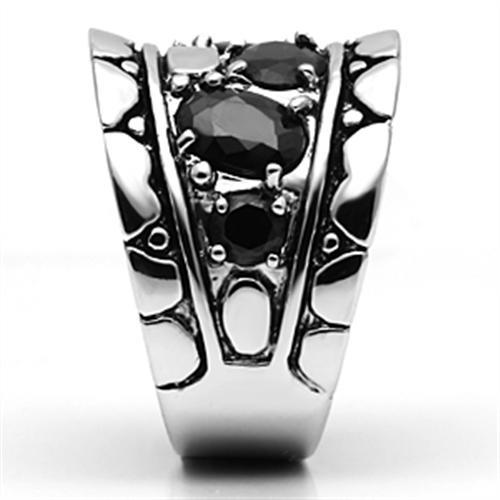 MA3W262 - Rhodium Brass Ring with AAA Grade CZ  in Black Diamond