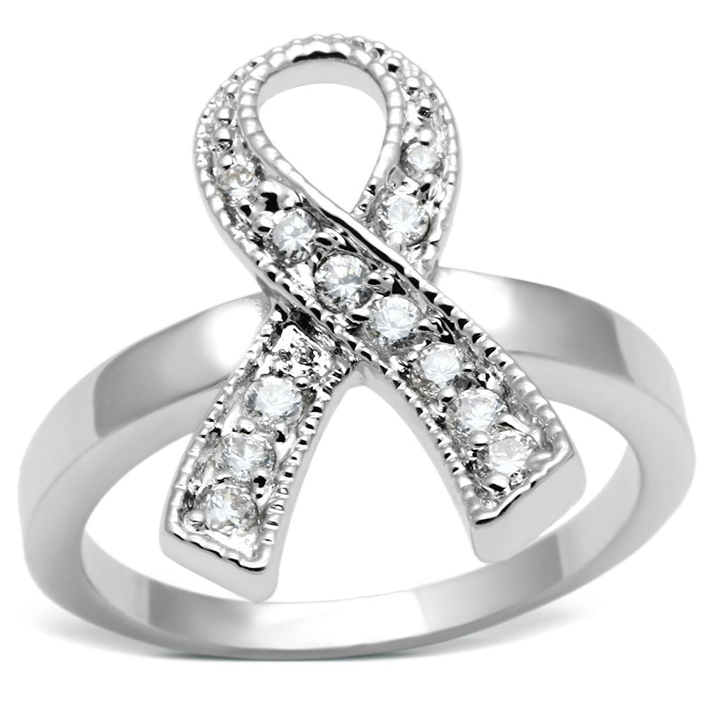 MA3W263 - Rhodium Brass Ring with AAA Grade CZ  in Clear