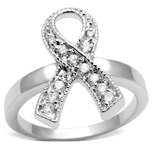 MA3W263 - Rhodium Brass Ring with AAA Grade CZ  in Clear