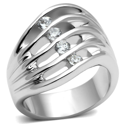 MA3W265 - Rhodium Brass Ring with AAA Grade CZ  in Clear