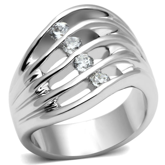 MA3W265 - Rhodium Brass Ring with AAA Grade CZ  in Clear