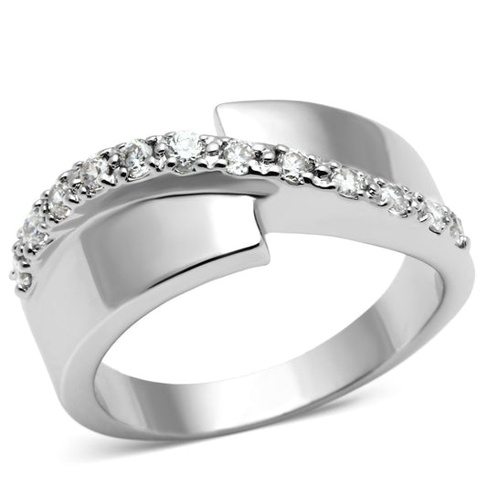 MA3W267 - Rhodium Brass Ring with AAA Grade CZ  in Clear